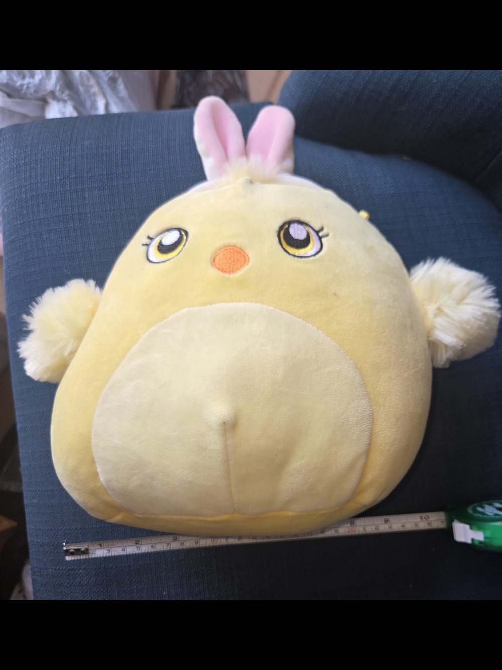 Squishmallo Cute Yellow Plush Chick with Pink Bunny Ears